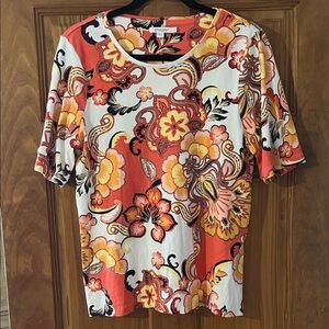 Chico's Women's Orange Floral Short Sleeve Top